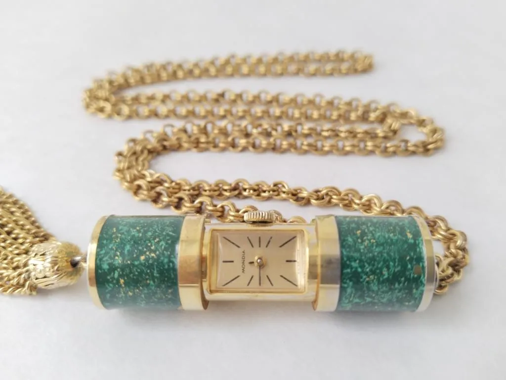 1960er Mondia Schweizer Emaille Klapp Anhängeruhr Vintage 1