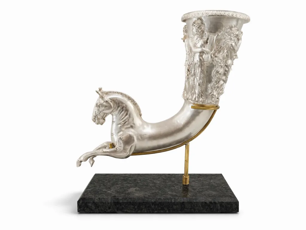Ancient Stil Greek Silver Rhyton mit Pferdekopf