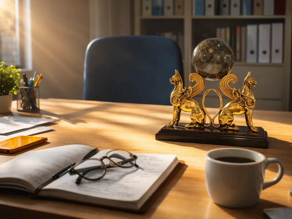 Brass Griffin Sculpture With Stone Orb 3