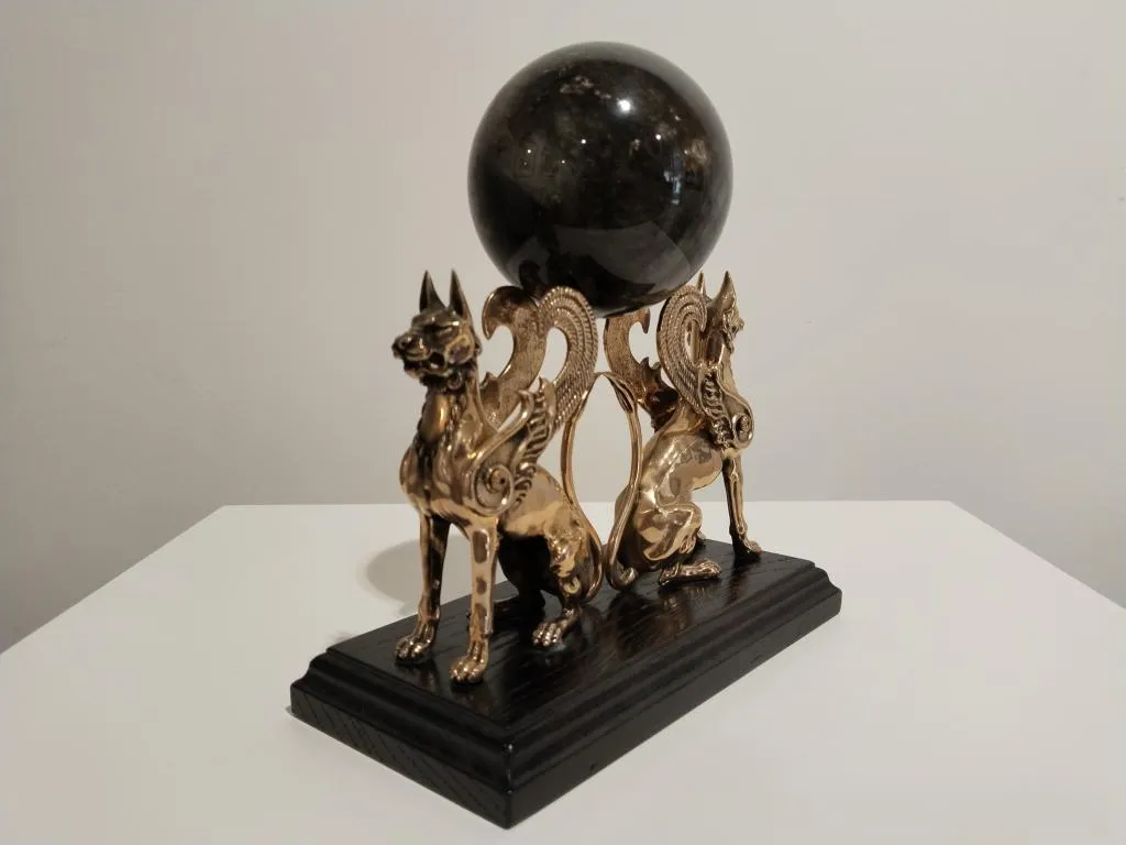 Brass Griffin Sculpture With Stone Orb 4