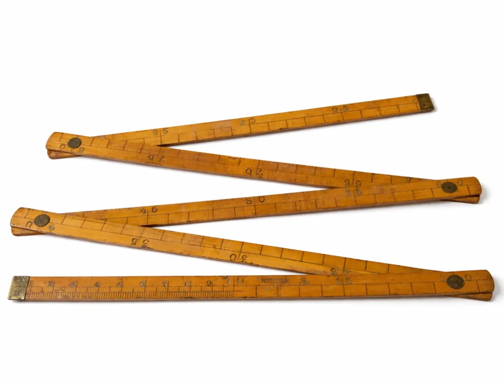 Französischer Gliedermaßstab Buchsbaum Holz Messing Zollstock Antik 1920er