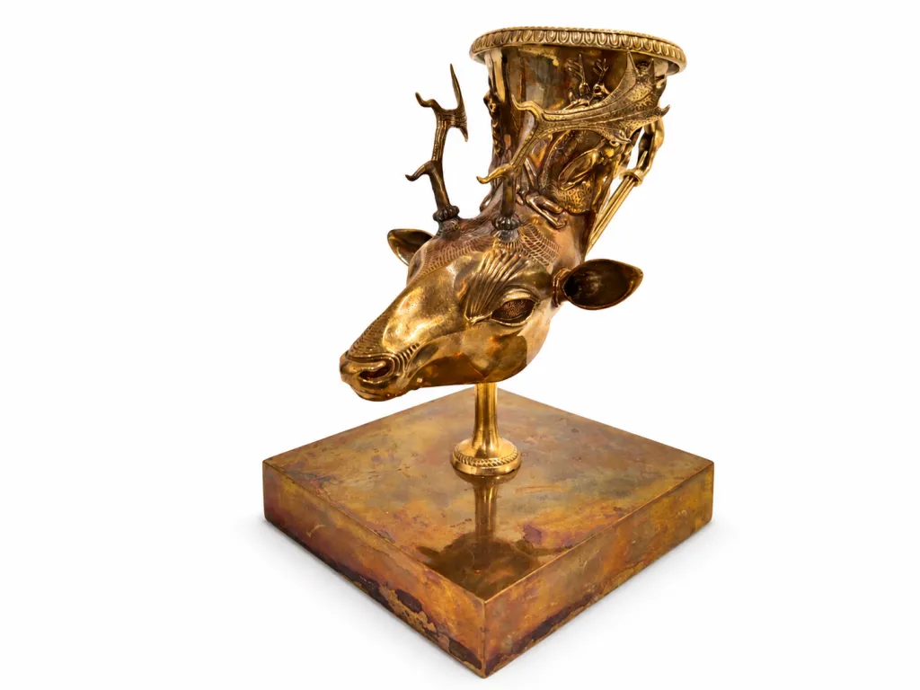 Greek Brass Rhyton With Stag Head