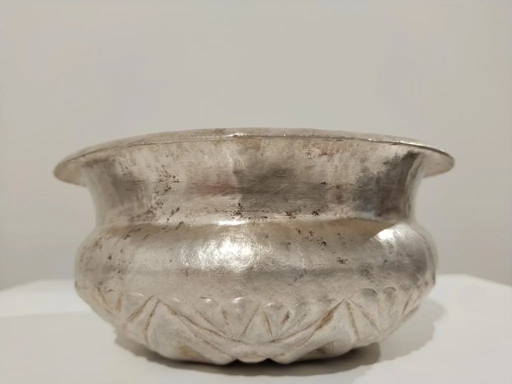 Greek Silver Libation Bowl Phiale with Almond Motifs 5