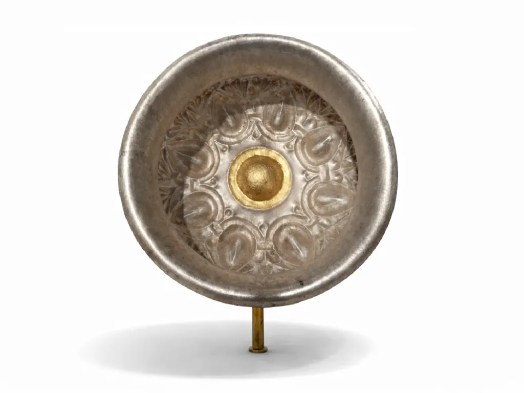 Greek Silver Libation Bowl Phiale with Almond Motifs