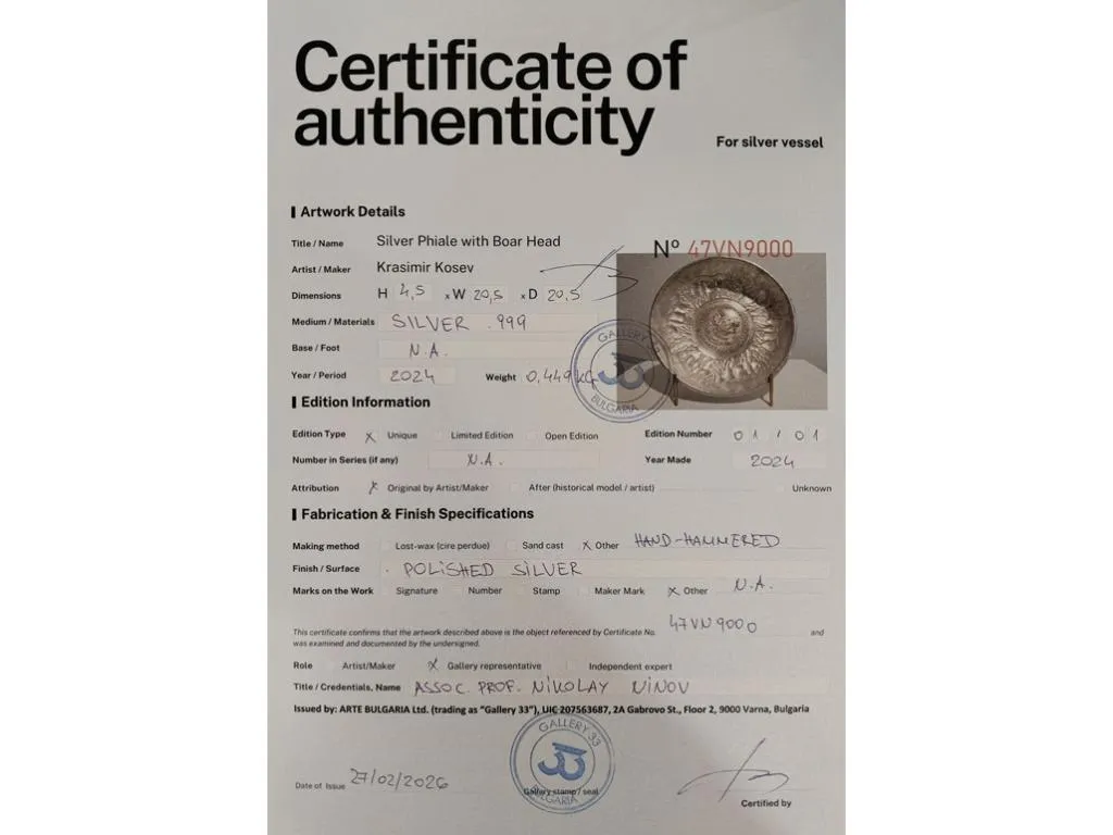 Greek Silver Libation Bowl Phiale with Boar Head 7