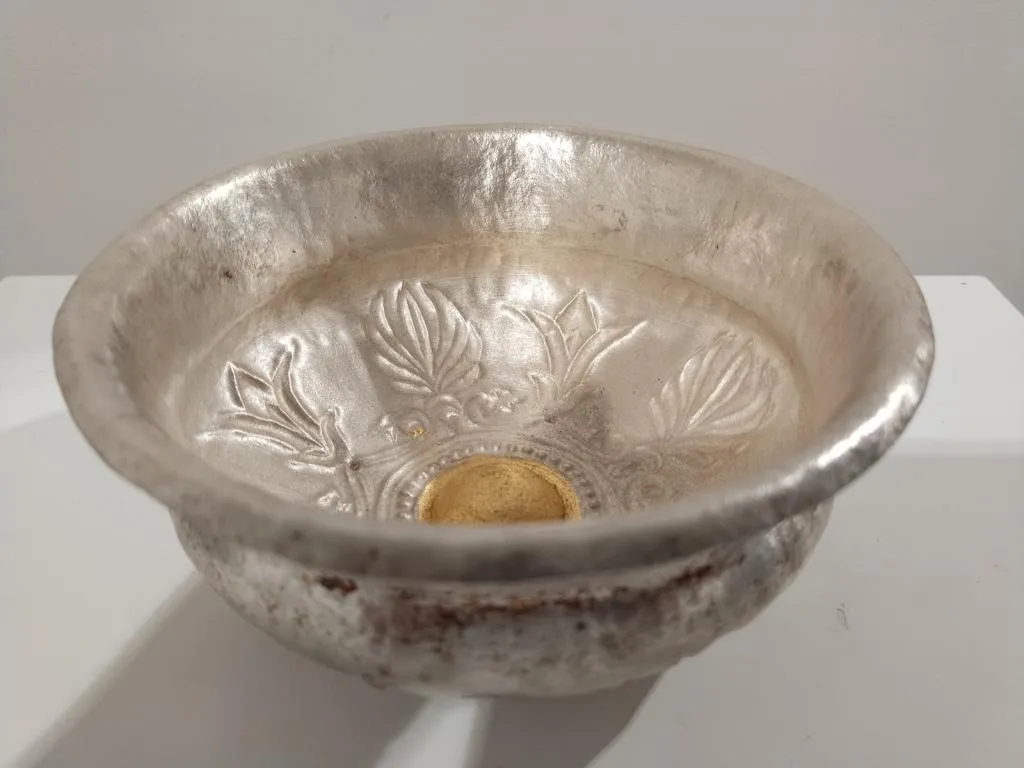 Greek Silver Libation Bowl Phiale with Floral Motifs 2