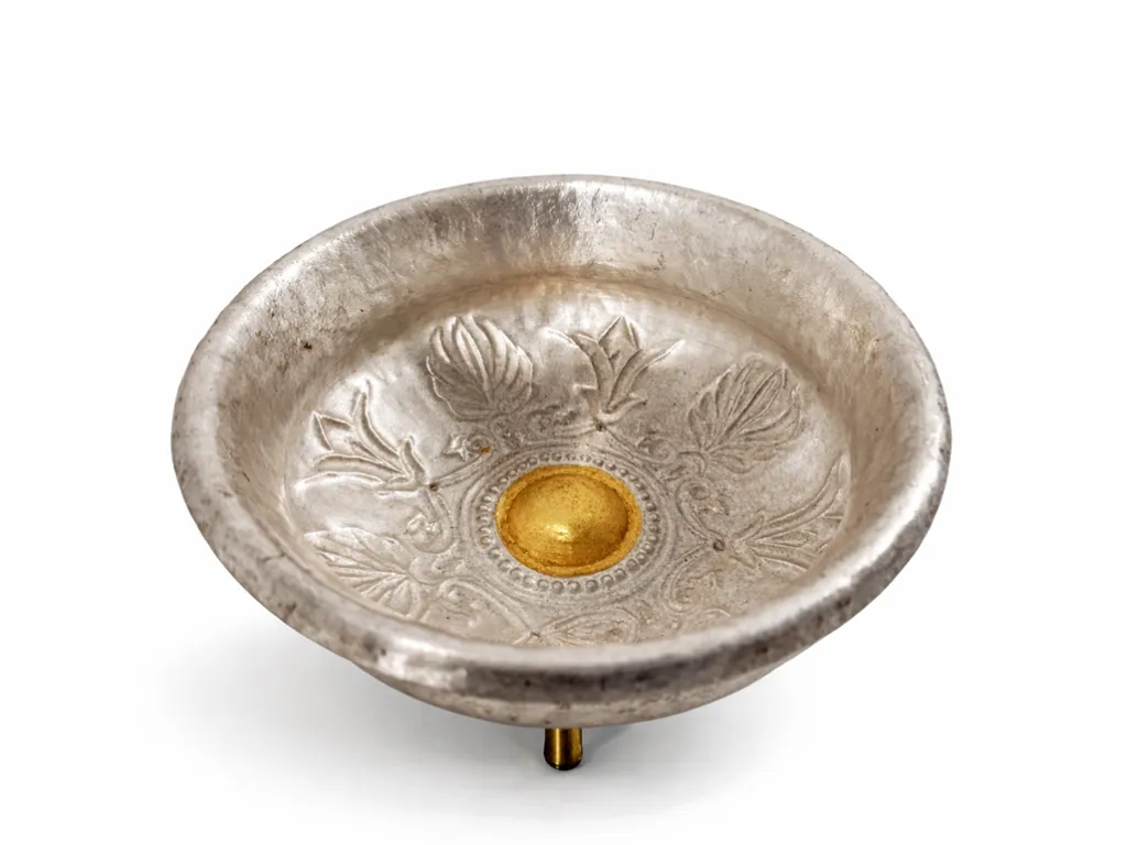 Greek Silver Libation Bowl Phiale with Floral Motifs