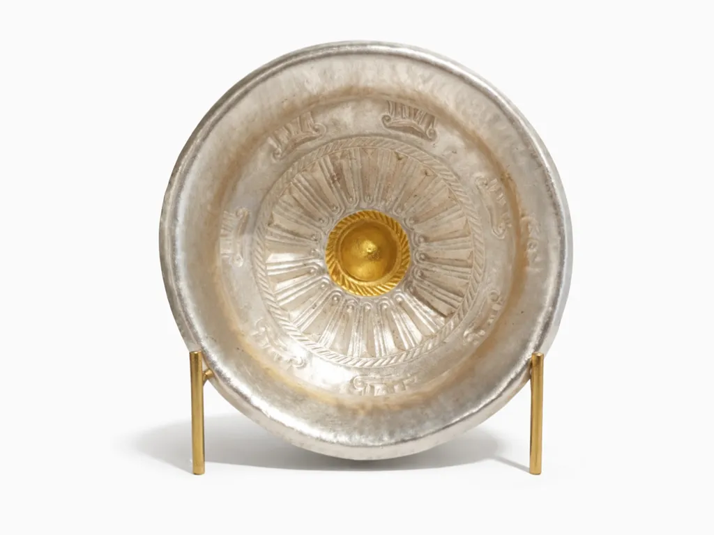 Greek Silver Libation Bowl Phiale with Geometric Motifs