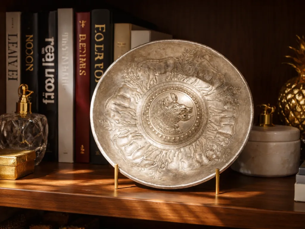 Griechische Silber Phiale Libationsschale mit Eberkopf 3