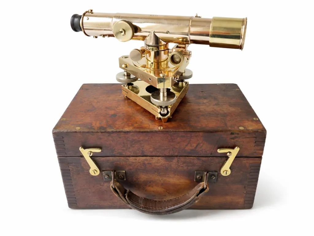 Messing Theodolit Stanley London Mit Mahagoni Box Antik 1920er