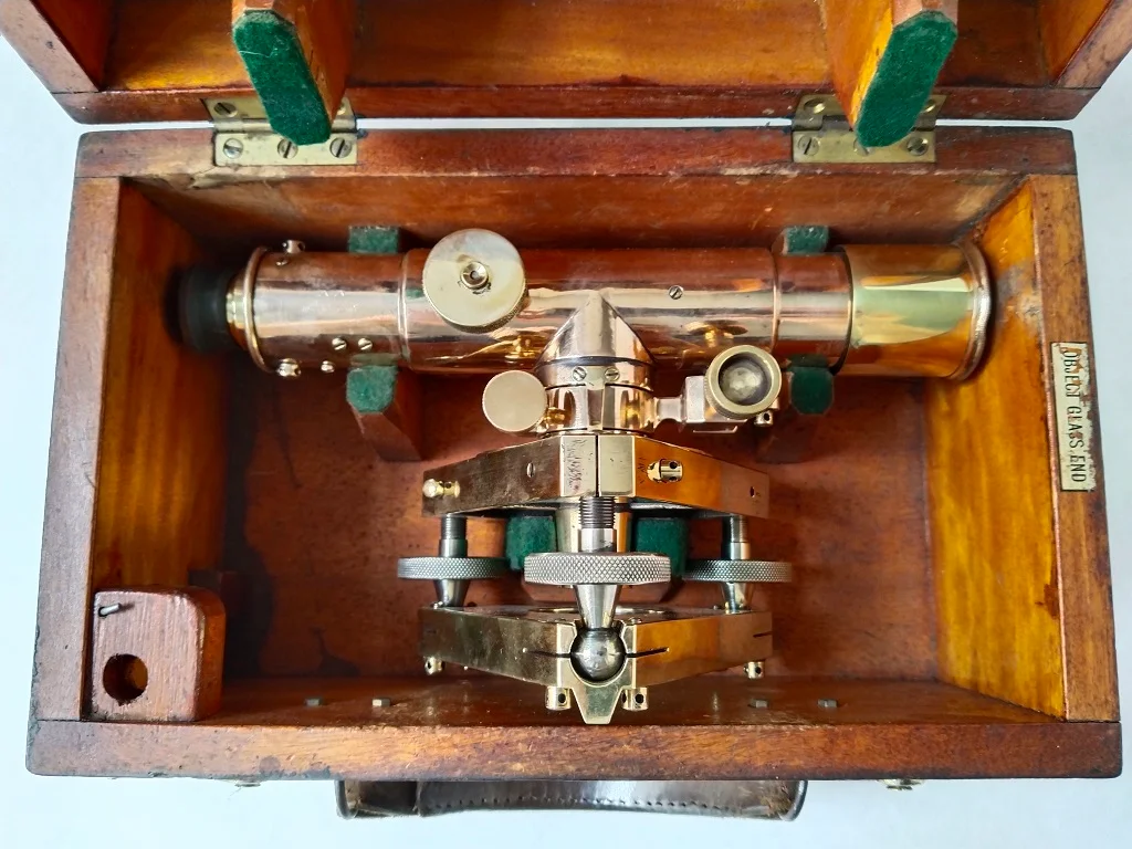 Old Brass Theodolite Stanley London Mahogany Cased Antique 12