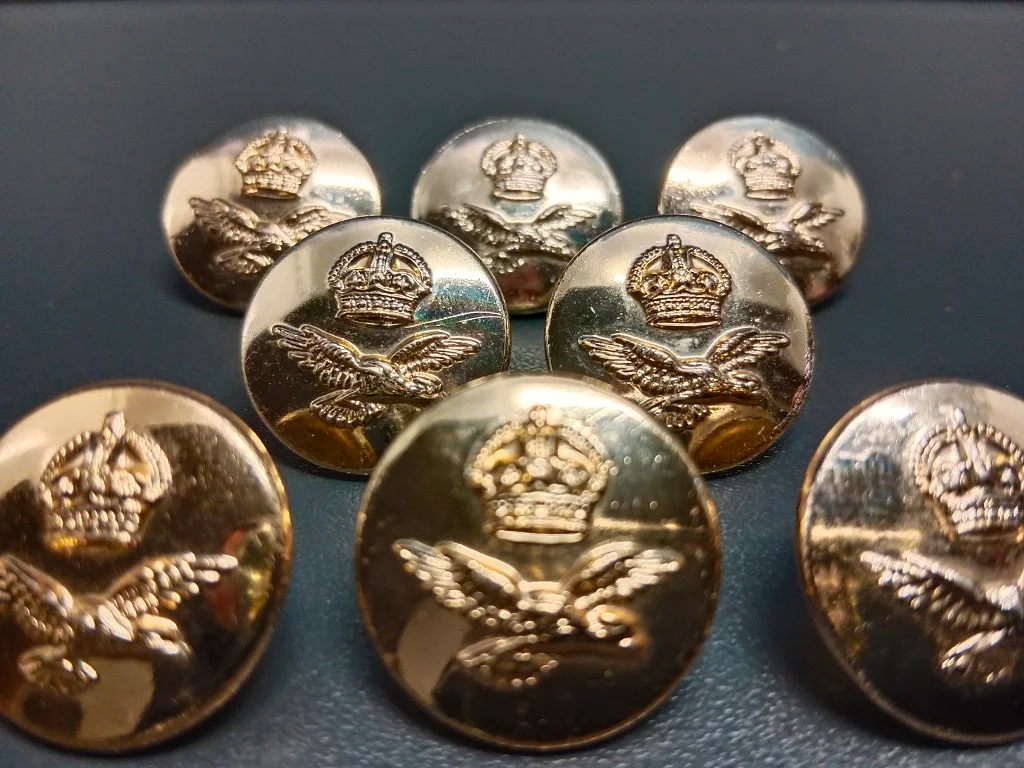 RAF Royal Air Force Uniform Button 8 Set With Crown And Eagle Vintage 1970s