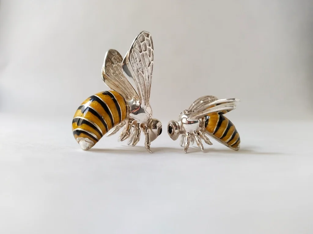 Saturno Sterling Silver And Enamel Wasps Figurines 19.1gr 1