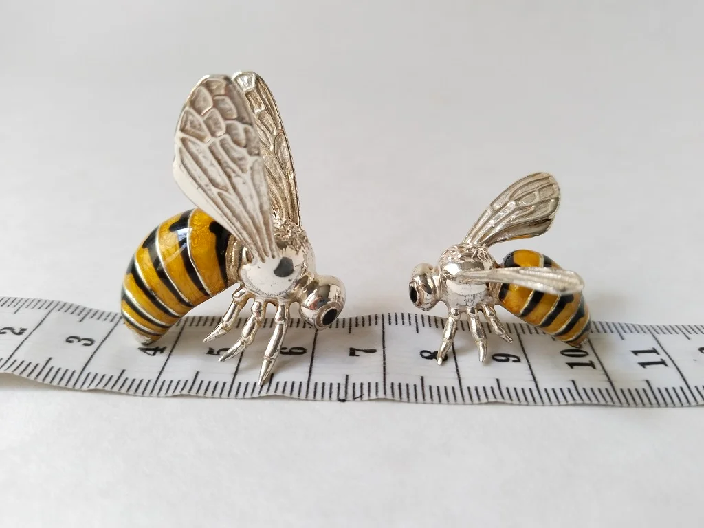 Saturno Sterling Silver And Enamel Wasps Figurines 19.1gr 17