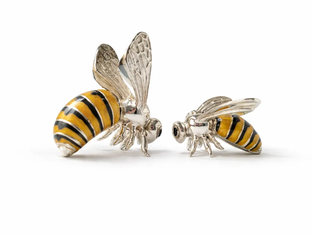 Saturno Sterling Silver And Enamel Wasps Figurines 19.1gr And 12.2gr