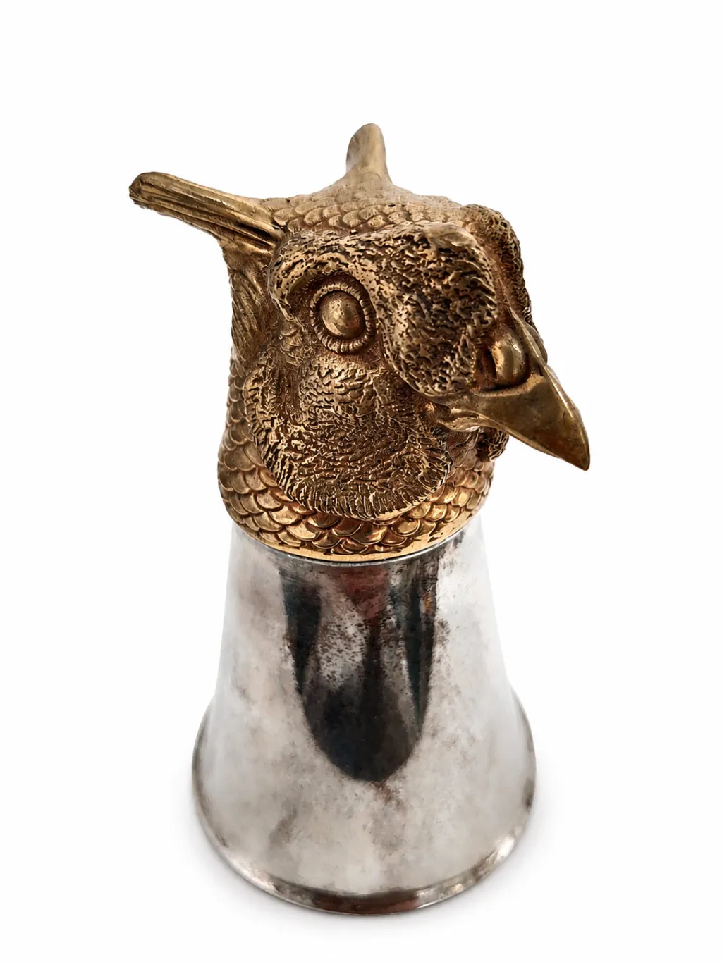 Silver Stirrup Cup With Owl Head