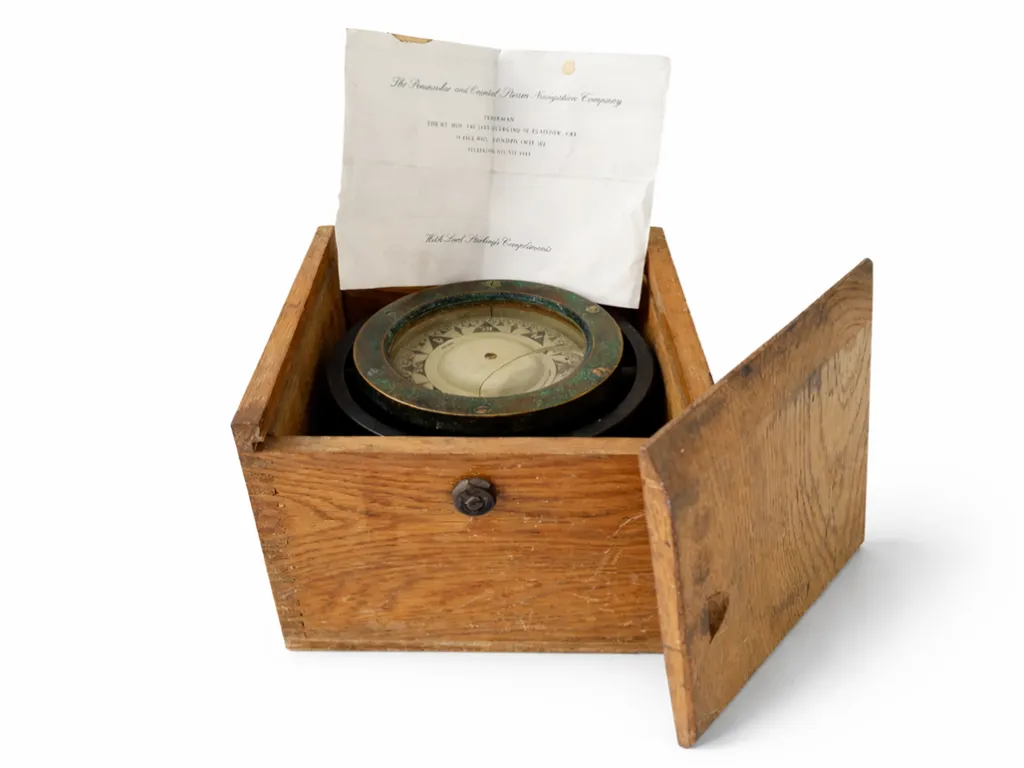 Solid Brass Navy Ship Compass Pendant Fluid In Wooden Box Imray Laurie Norie And Wilson Ltd Sestrel Antique 1910s