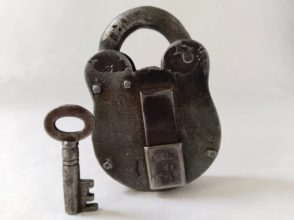 Vintage Handcrafted Lock Old Iron Padlock Original Key 1