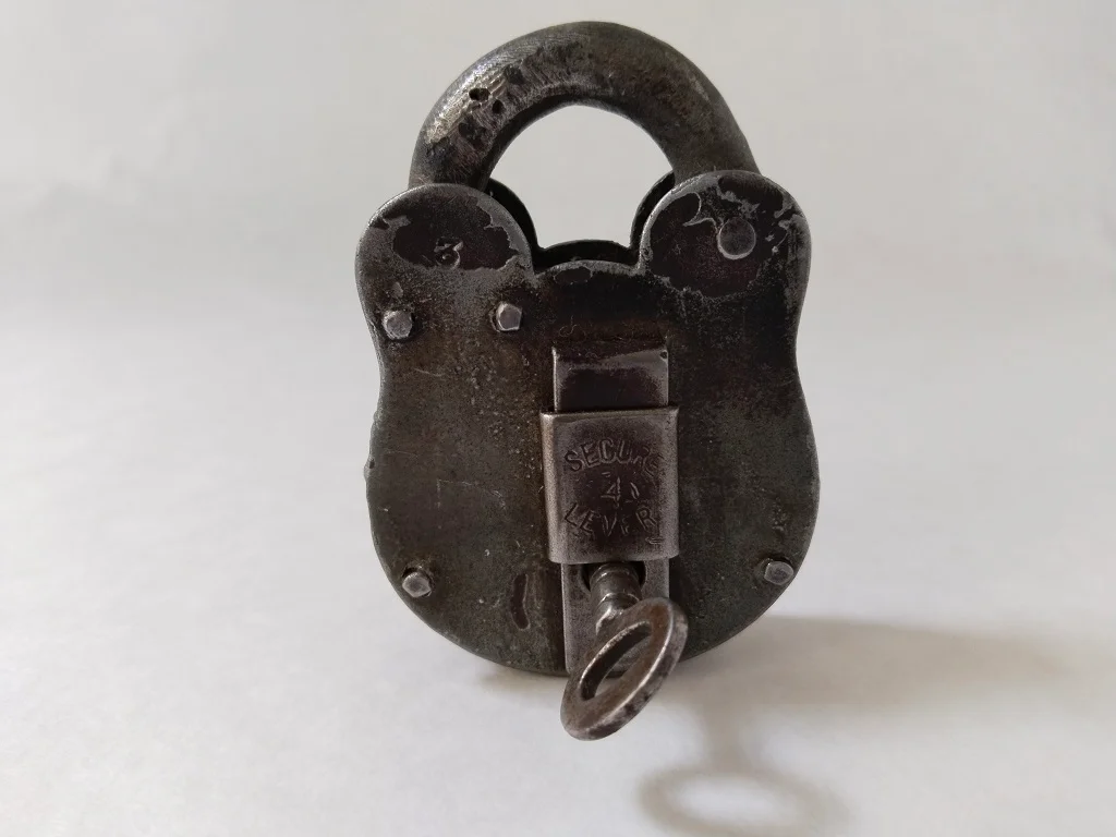 Vintage Handcrafted Lock Old Iron Padlock Original Key 2