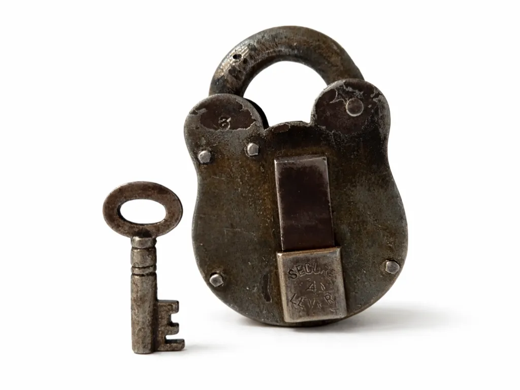 Vintage Handcrafted Lock Old Iron Padlock Original Key
