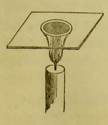 Illustration einer Kerzenflamme, die eine Glasplatte berührt, mit einem hellen Ring und einem dunklen Zentrum, wo keine Verbrennung stattfindet.