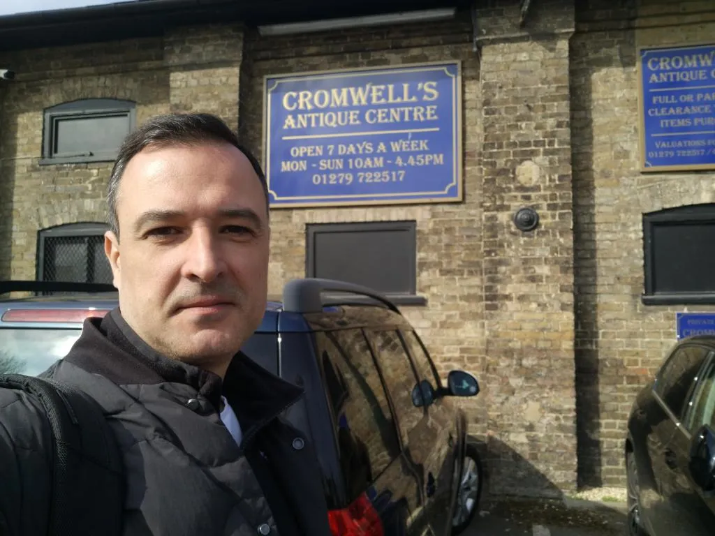 Arrival at Cromwell’s Antique Centre—brick façade, classic signage, and convenient parking set the tone for a promising antiques hunt.