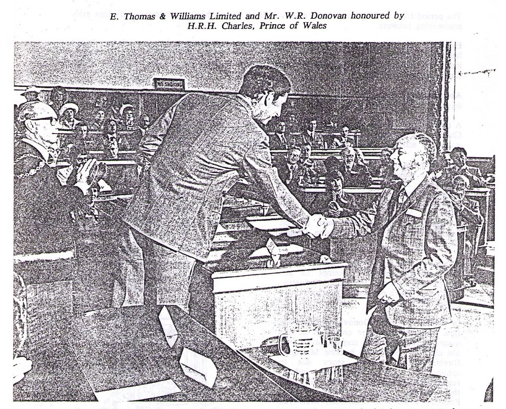 E. Thomas and Williams Limited and Mr. W.R. Donovan honoured by HRH Charles Prince of Wales.