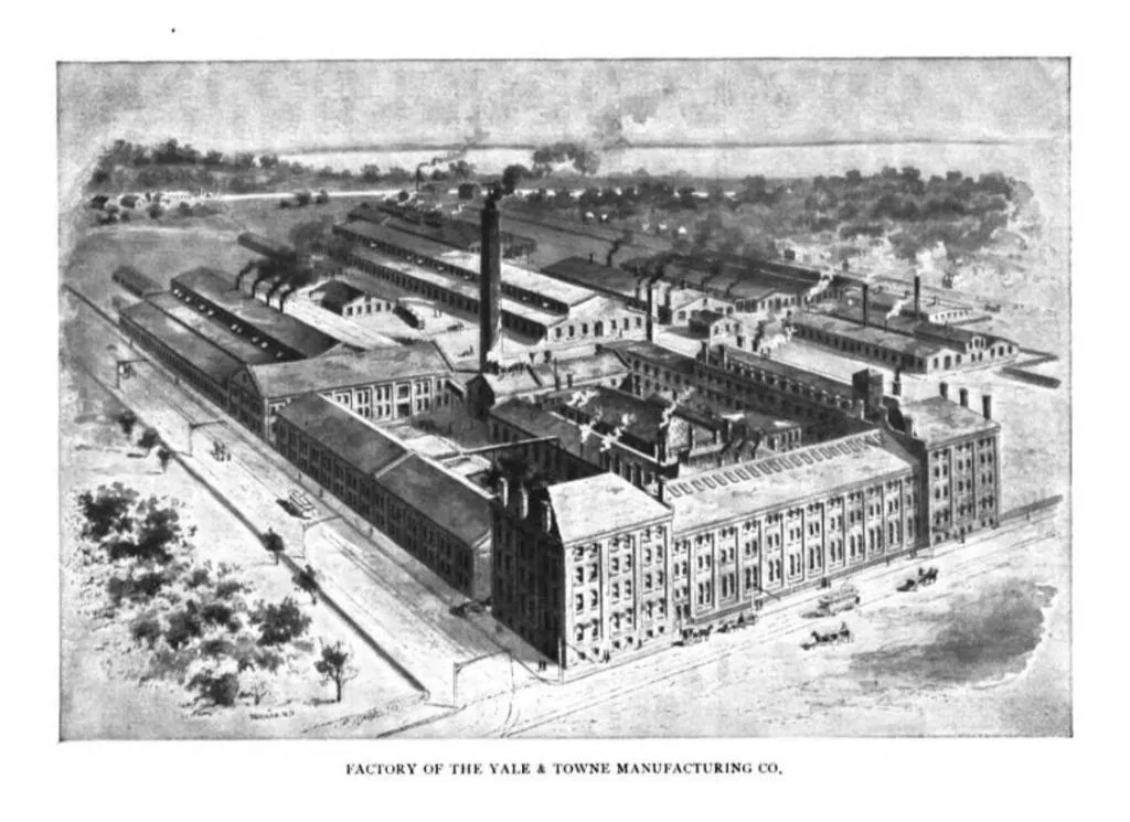 The Yale & Towne Manufacturing Co. factory. This facility was a major hub for producing innovative lock and security systems.