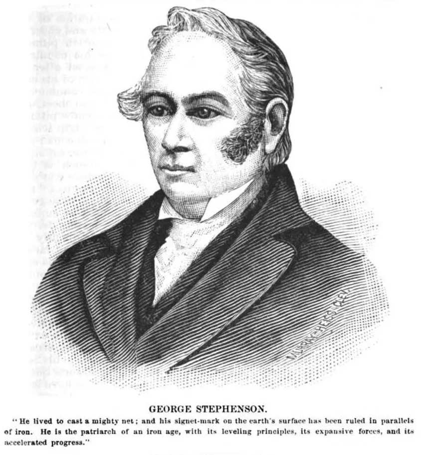 Stich von George Stephenson, englischer Ingenieur des 19. Jahrhunderts und Erfinder der Stephensons Sicherheitslampe.
