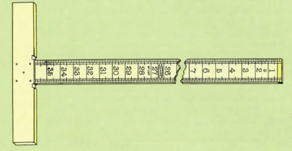 Abbildung des John Rabone & Sons Glaser-T-Winkels Nr. 1137 und Nr. 1147 (mit Messing verstärkter Schaft), gefertigt aus Buchsbaumholz, 1¾ Zoll breit × ¼ Zoll dick, Längen von 24 bis 72 Zoll.