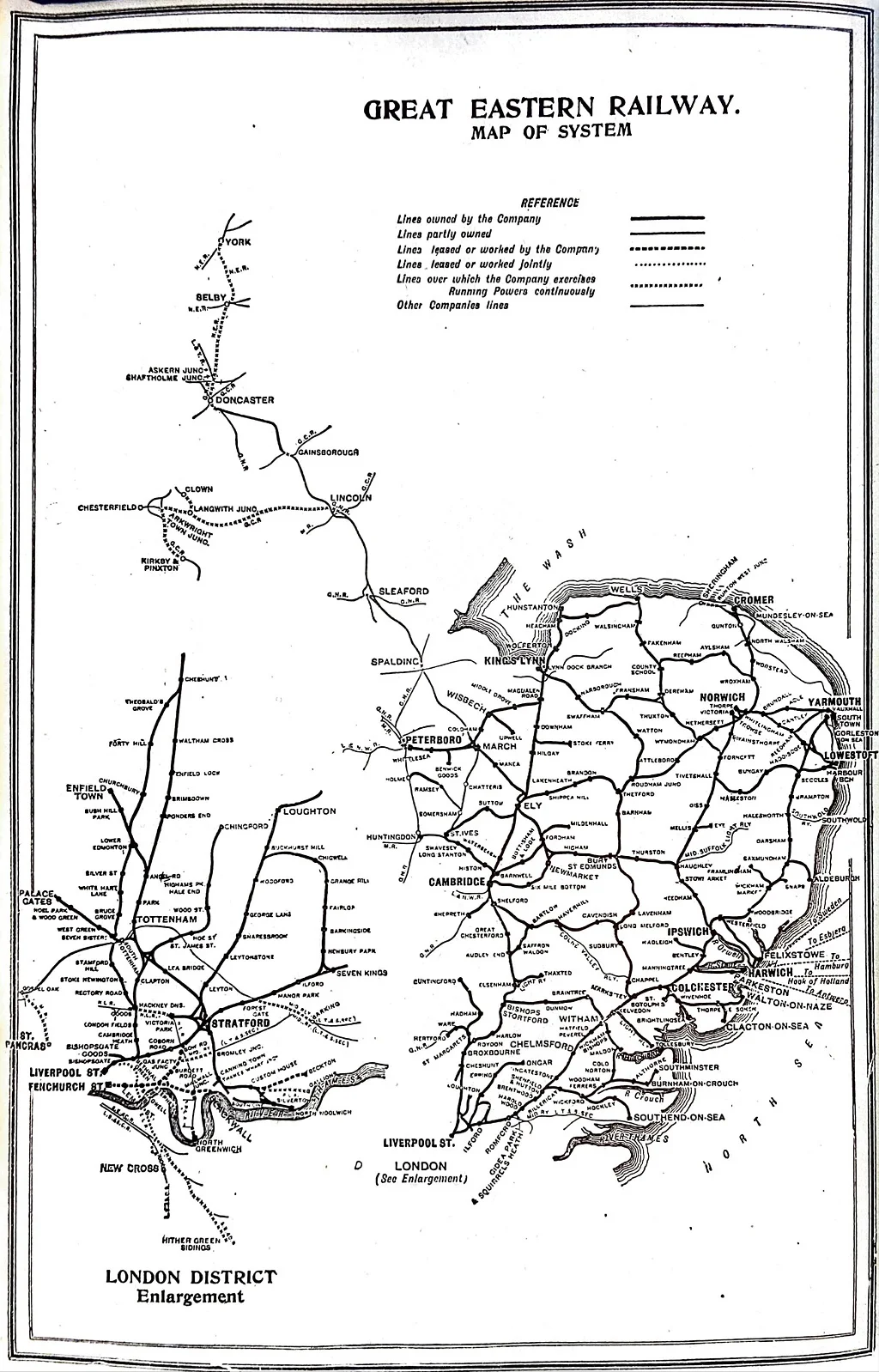 Die Karte der Strecken der Great Eastern Railway aus dem Jahr 1920.