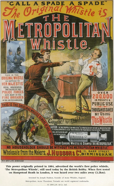 Die Geschichte der Metropolitan Police Whistle von J Hudson & Co