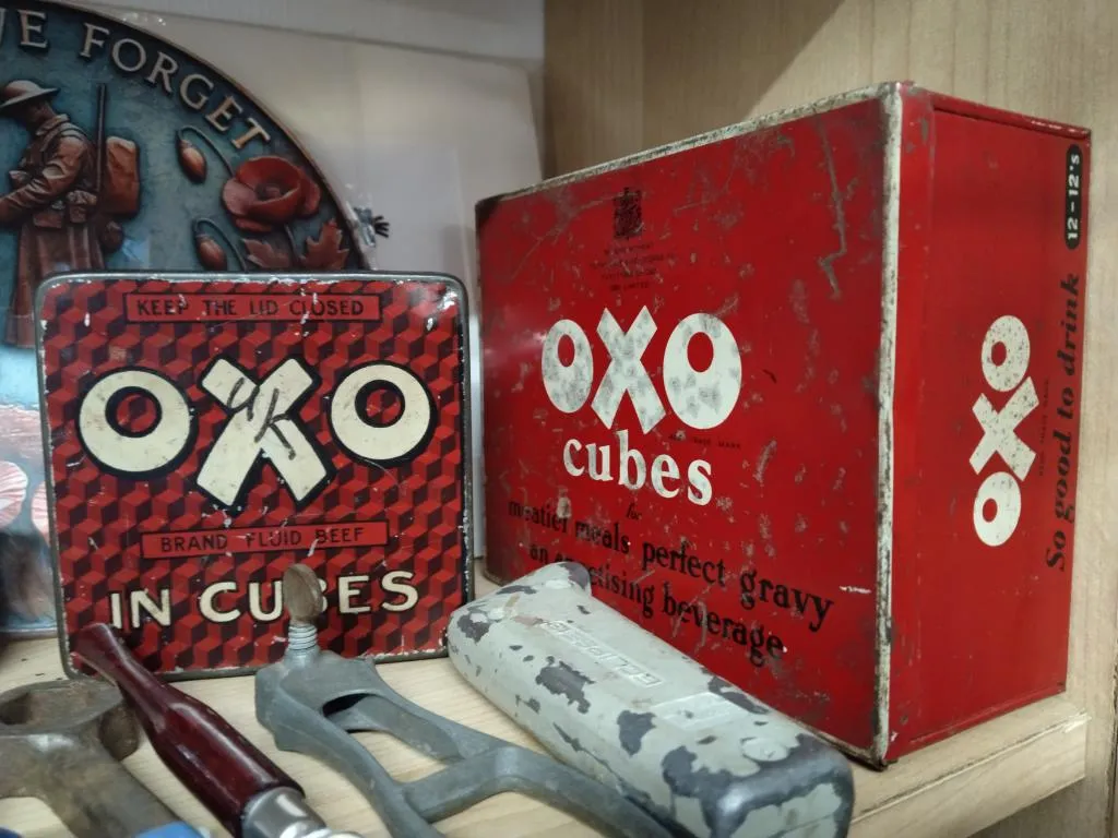 Two vintage OXO Cubes tin boxes