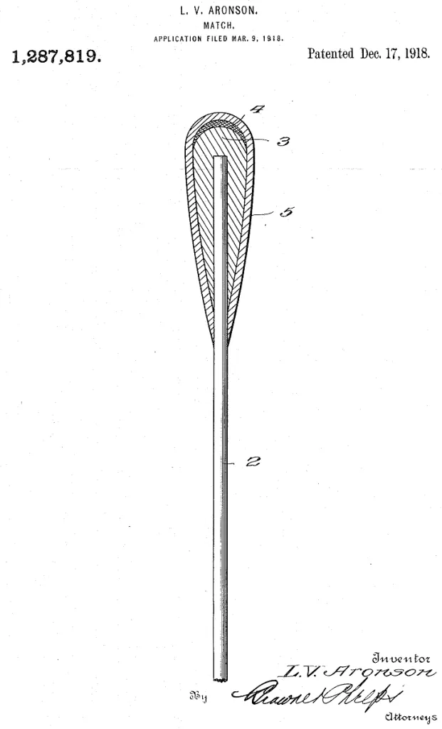 Patent Nr. US1287819 – Aronsons ungiftiges Streichholz