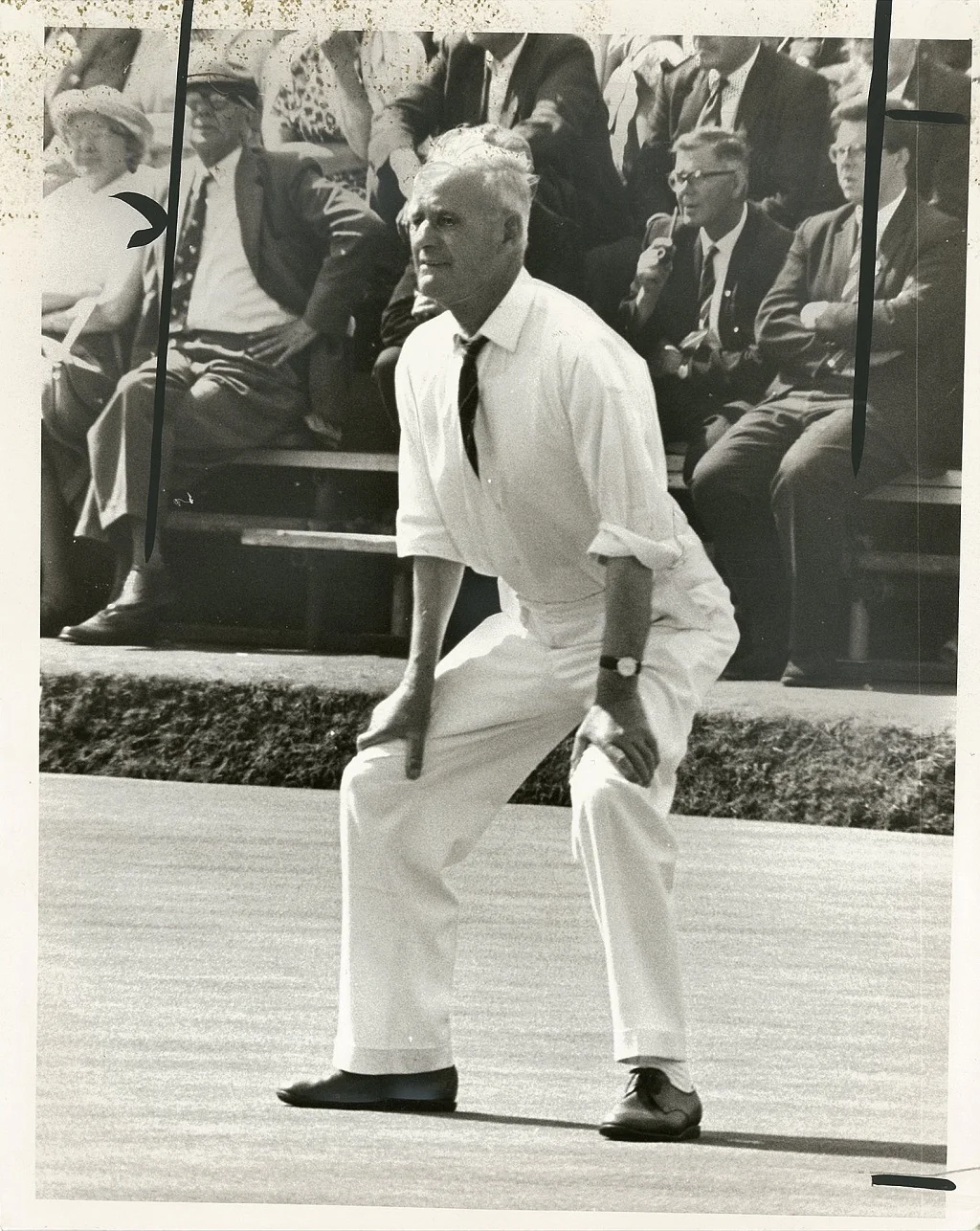 Percy Baker in the final again in the English Bowling Association singles at Mortlake 20 August 1965