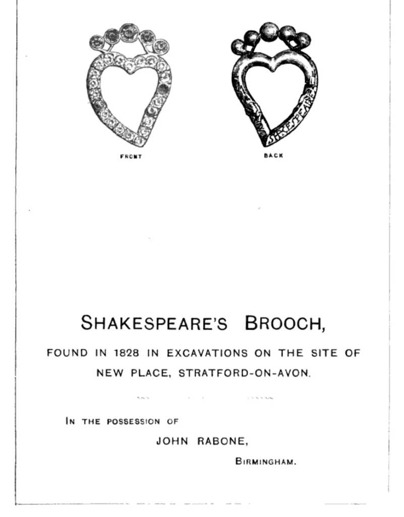 Shakespeares Brosche, Teil von John Rabones Sammlung, entdeckt im Jahr 1828 in Stratford-upon-Avon.