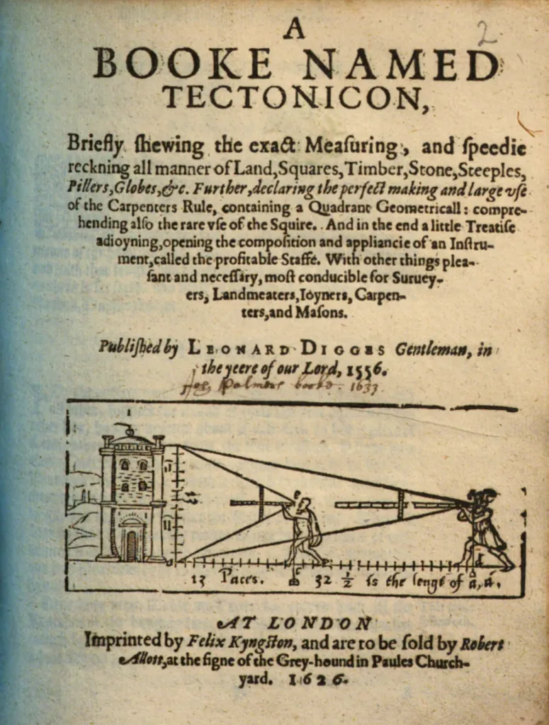 Leonard Digges' „Tectonicon“ (1556) – eine der frühesten Erwähnungen von Winkelmessinstrumenten.