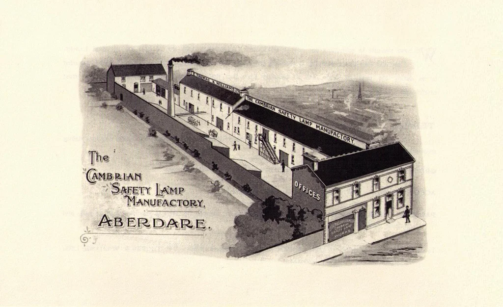 The Cambrian safety lamp manufactory at Graig Street in Aberdare, Wales.
