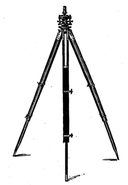 Vermessungsstativ mit verstellbaren Beinen – Ein robustes Stativ mit verschiebbaren, verstellbaren geschlitzten Eichenbeinen, das für eine optimale Nivellierung und Stabilität auf unebenem Gelände ausgelegt ist.