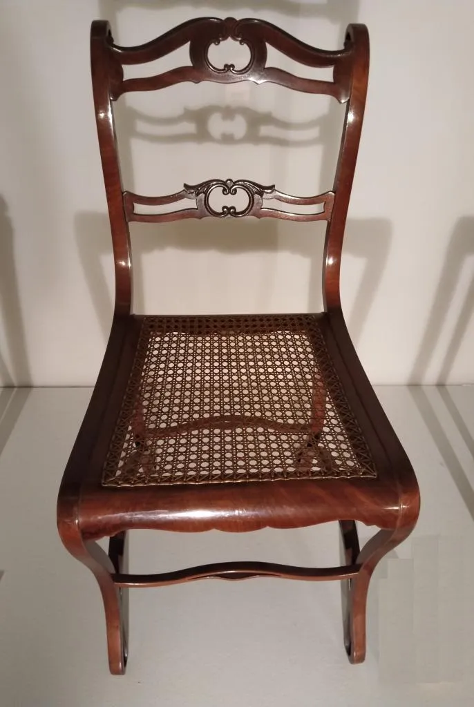 Thonet Boppard Chair in walnut with laminated bent construction, mahogany veneer and cane seat, designed by Michael Thonet around 1836, produced in Vienna between 1842 and 1844.
