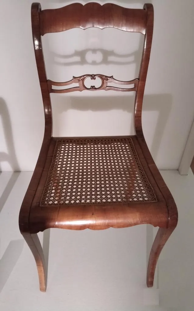 Thonet Simple Boppard Chair in walnut with laminated bent construction, cherry veneer and cane seat, designed by Michael Thonet around 1836, produced in Vienna between 1842 and 1844.