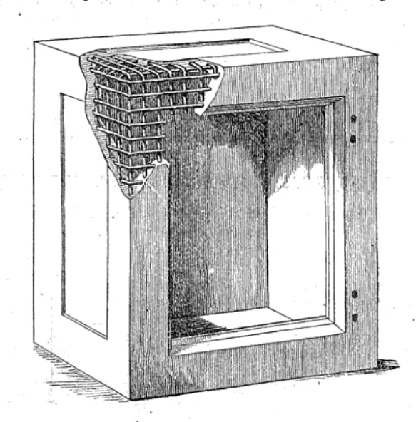 Yale Jr.’s burglar-proof bank safe, featuring an innovative construction method where a lattice screen of wrought iron is embedded within hardened iron. This design significantly enhanced resistance against burglary attempts by preventing tools from penetrating the structure.